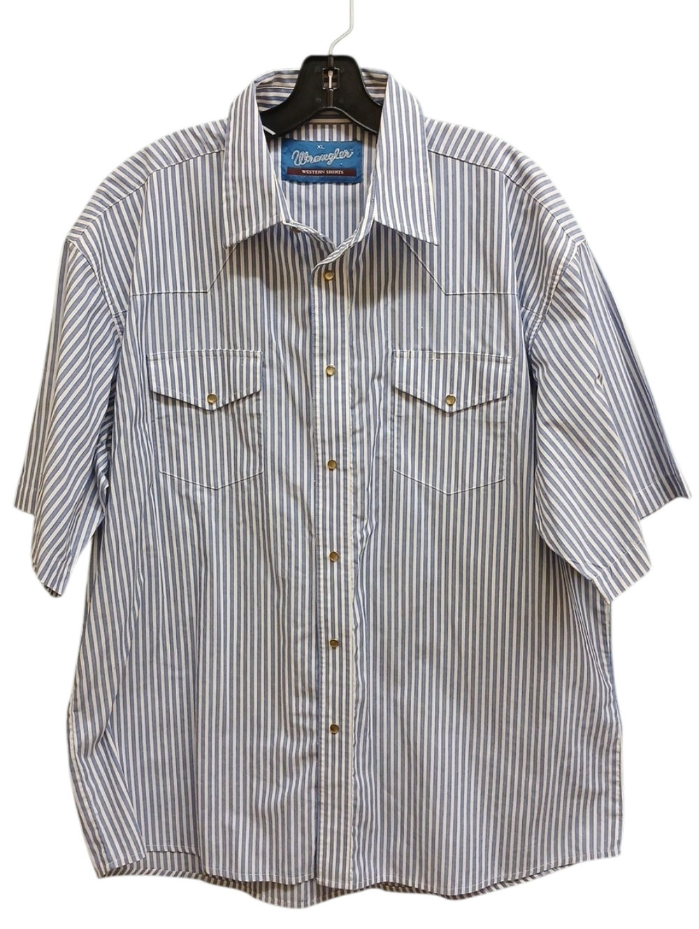 Wrangler Vintage Short Sleeve Striped Snap Down- Blue & White Extra Large